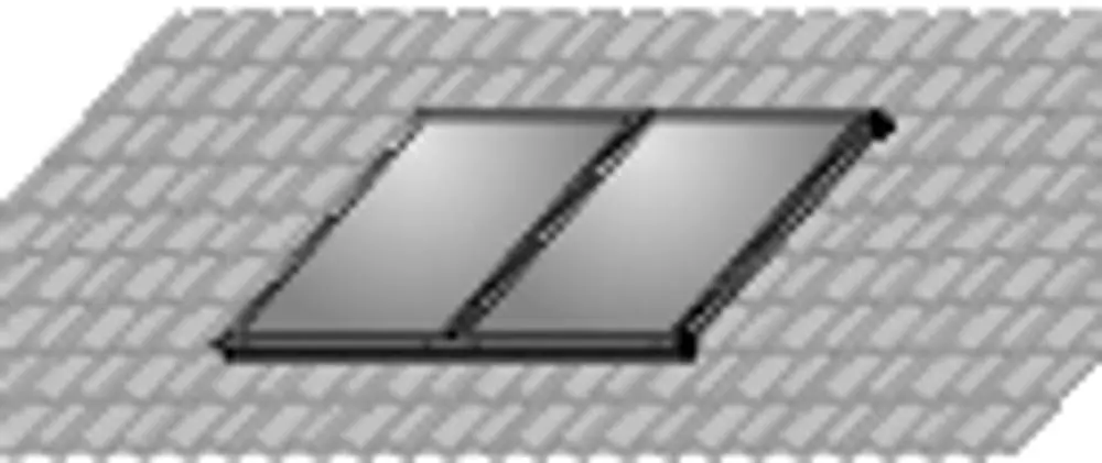 Flachdachmontageset für Solarkollektoren. Die Konstruktion besteht aus Aluminium und ist zur Aufdachmontage geeignet. Hersteller ist Wolf.